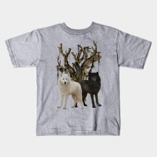 Awesome black and white wolf Kids T-Shirt